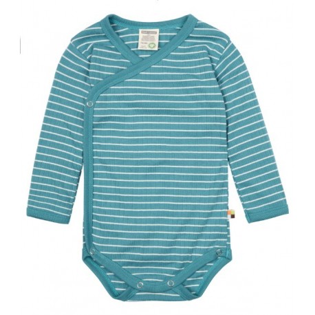 loud + proud - Bio Baby Wickelbody langarm Derby Rib mit Streifen, türkis