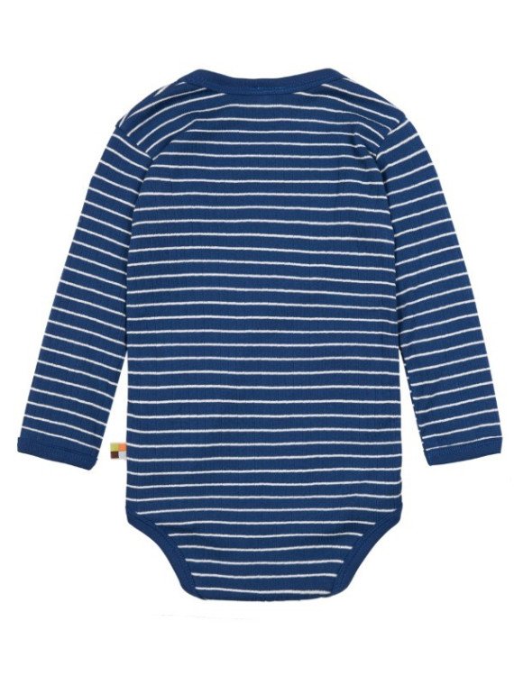 loud + proud - Bio Baby Wickelbody langarm Derby Rib mit Streifen, marine