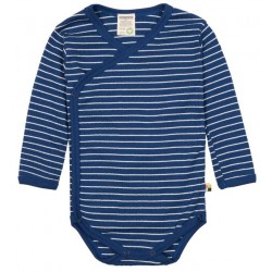 loud + proud - Bio Baby Wickelbody langarm Derby Rib mit Streifen, marine