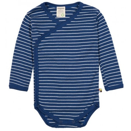 loud + proud - Bio Baby Wickelbody langarm Derby Rib mit Streifen, marine