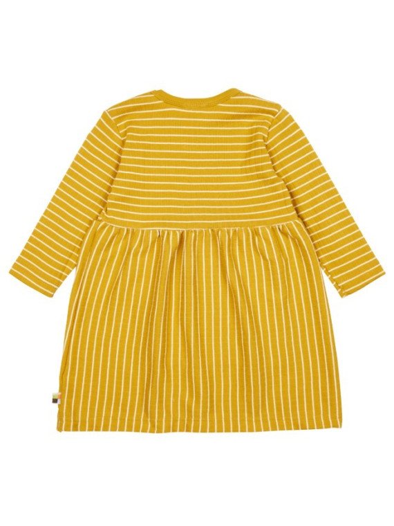 loud + proud - Bio Kinder Kleid Derby Rib mit Streifen, curry