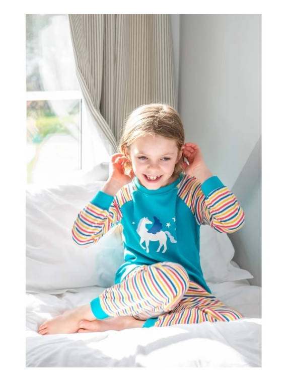 frugi - Bio Kinder Schlafanzug "Kernow" mit Pegasus-Druck und Streifen