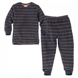 People Wear Organic - Bio Kinder Frottee Schlafanzug mit Streifen, dunkelblau