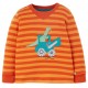 frugi - Bio Baby Langarmshirt "Easy on Top" mit Traktor und Dino-Applikation und Streifen