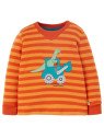 frugi - Bio Baby Langarmshirt "Easy on Top" mit Traktor und Dino-Applikation und Streifen