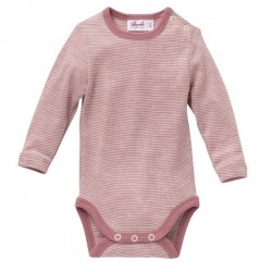 People Wear Organic - Bio Baby Body langarm mit Streifen Wolle/Seide, rosa