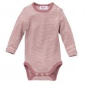 People Wear Organic - Bio Baby Body langarm mit Streifen, Wolle/Seide, rosa