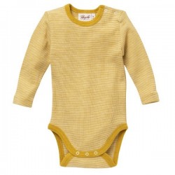 People Wear Organic - Bio Baby Body langarm mit Streifen Wolle/Seide, gelb