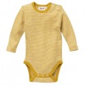 People Wear Organic - Bio Baby Body langarm mit Streifen, Wolle/Seide, gelb