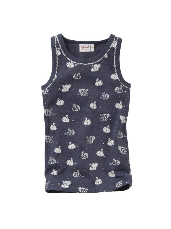 People Wear Organic - Bio Kinder Unterhemd mit Schwänen-Allover, blau