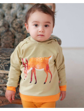 Curious Stories - Bio Kinder Sweatshirt mit Kapuze und Reh-Druck