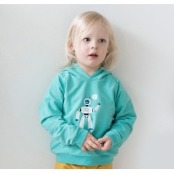 Curious Stories - Bio Kinder Sweatshirt mit Kapuze und Roboter-Druck