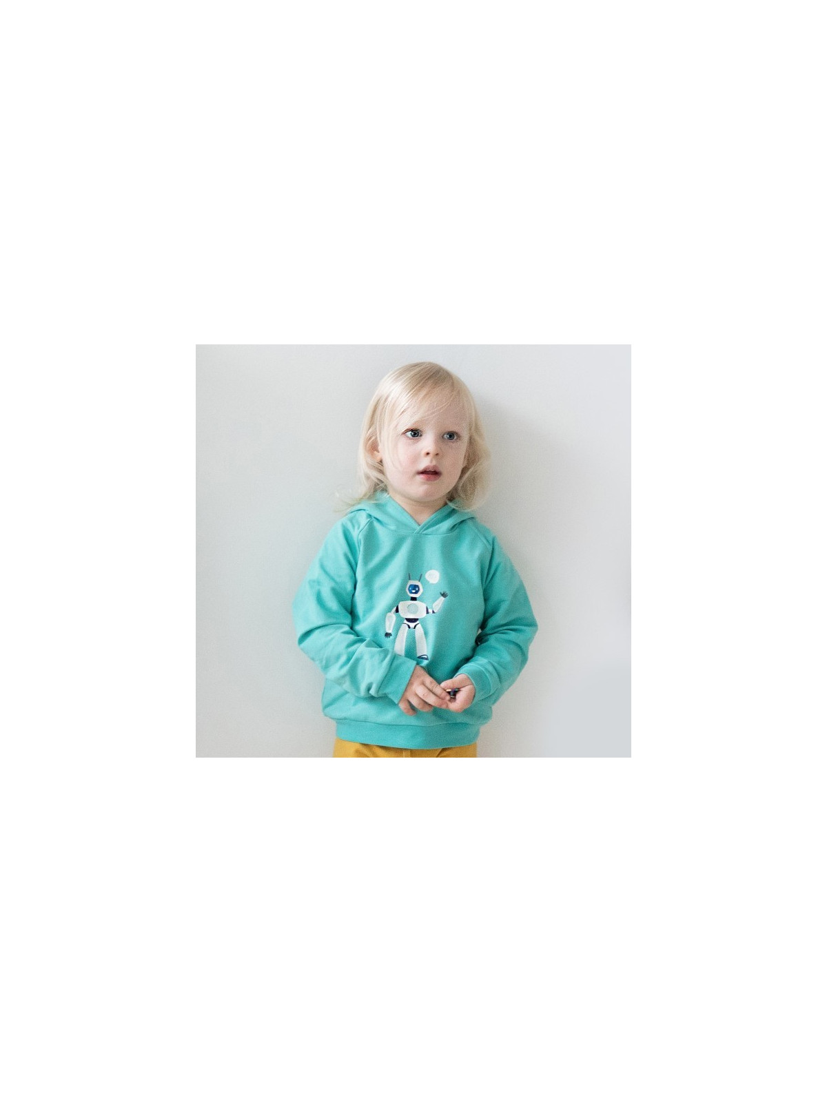 Curious Stories - Bio Kinder Sweatshirt mit Kapuze und Roboter-Druck
