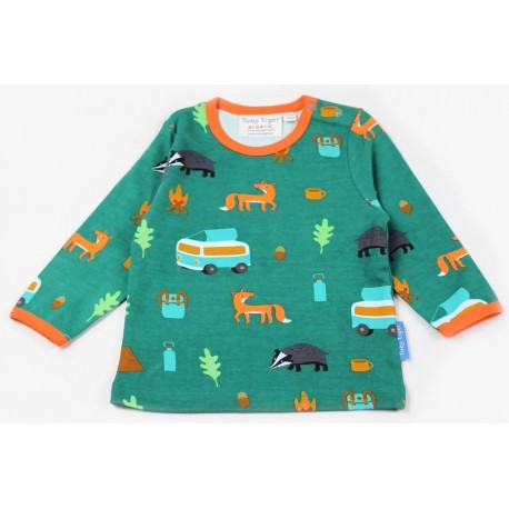 Toby tiger - Bio Kinder Langarmshirt mit Campingbus-Alloverdruck