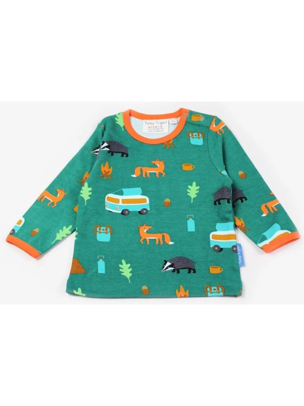 Toby tiger - Bio Kinder Langarmshirt mit Campingbus-Alloverdruck
