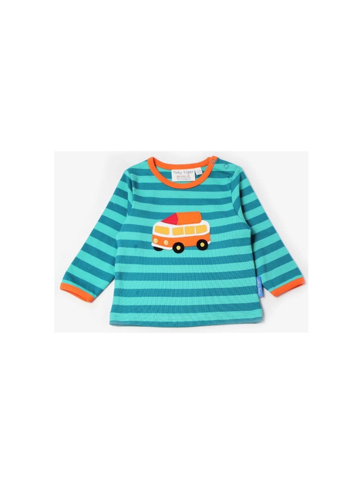 Toby tiger - Bio Kinder Langarmshirt mit Campingbus-Applikation und Streifen