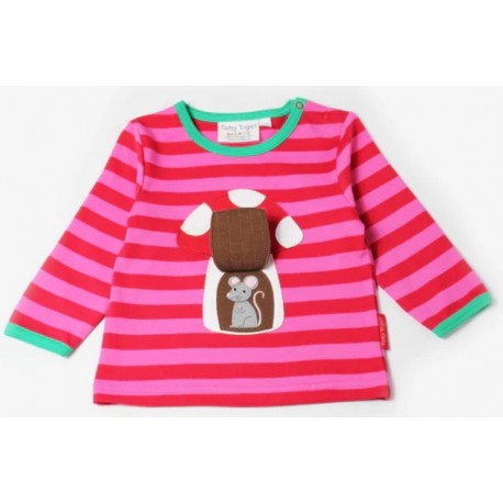 Toby tiger - Bio Kinder Langarmshirt mit Pilz-Applikation und Streifen