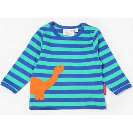 Toby tiger - Bio Kinder Langarmshirt mit "Diplodocus"-Dino-Motiv und Streifen