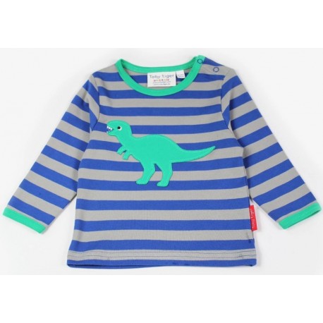 Toby tiger - Bio Kinder Langarmshirt mit "T-Rex"-Dino-Motiv und Streifen
