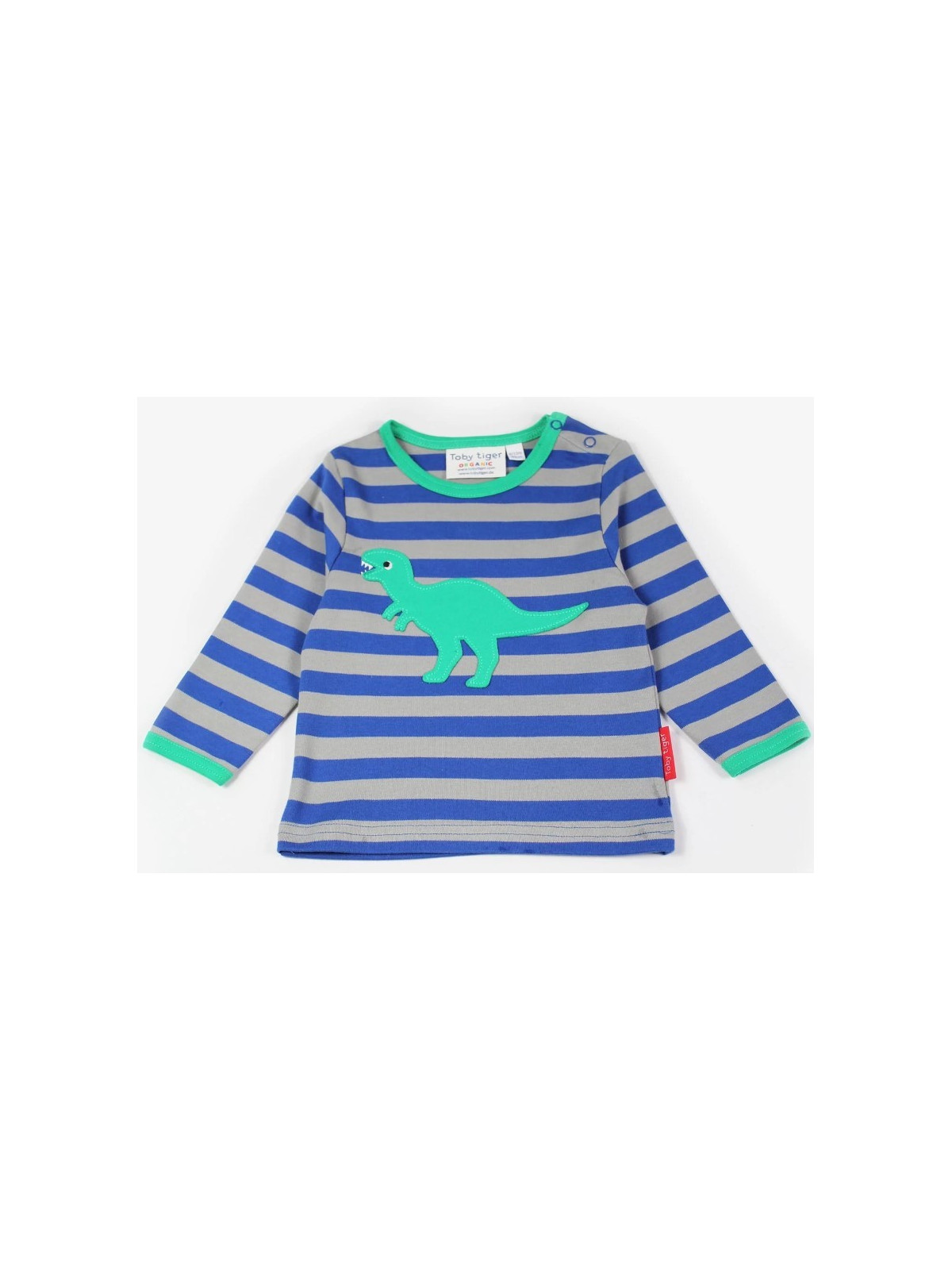 Toby tiger - Bio Kinder Langarmshirt mit "T-Rex"-Dino-Motiv und Streifen