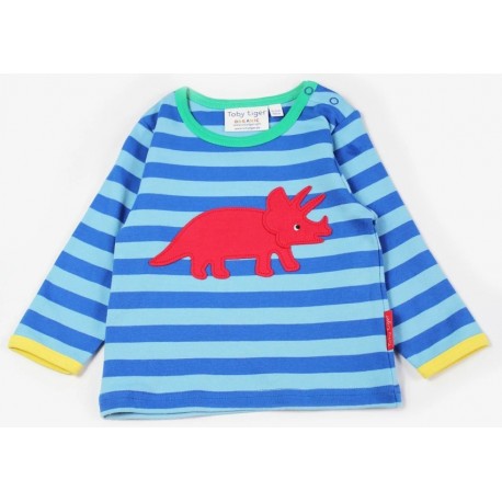 Toby tiger - Bio Kinder Langarmshirt mit "Triceratops"-Dino-Motiv und Streifen