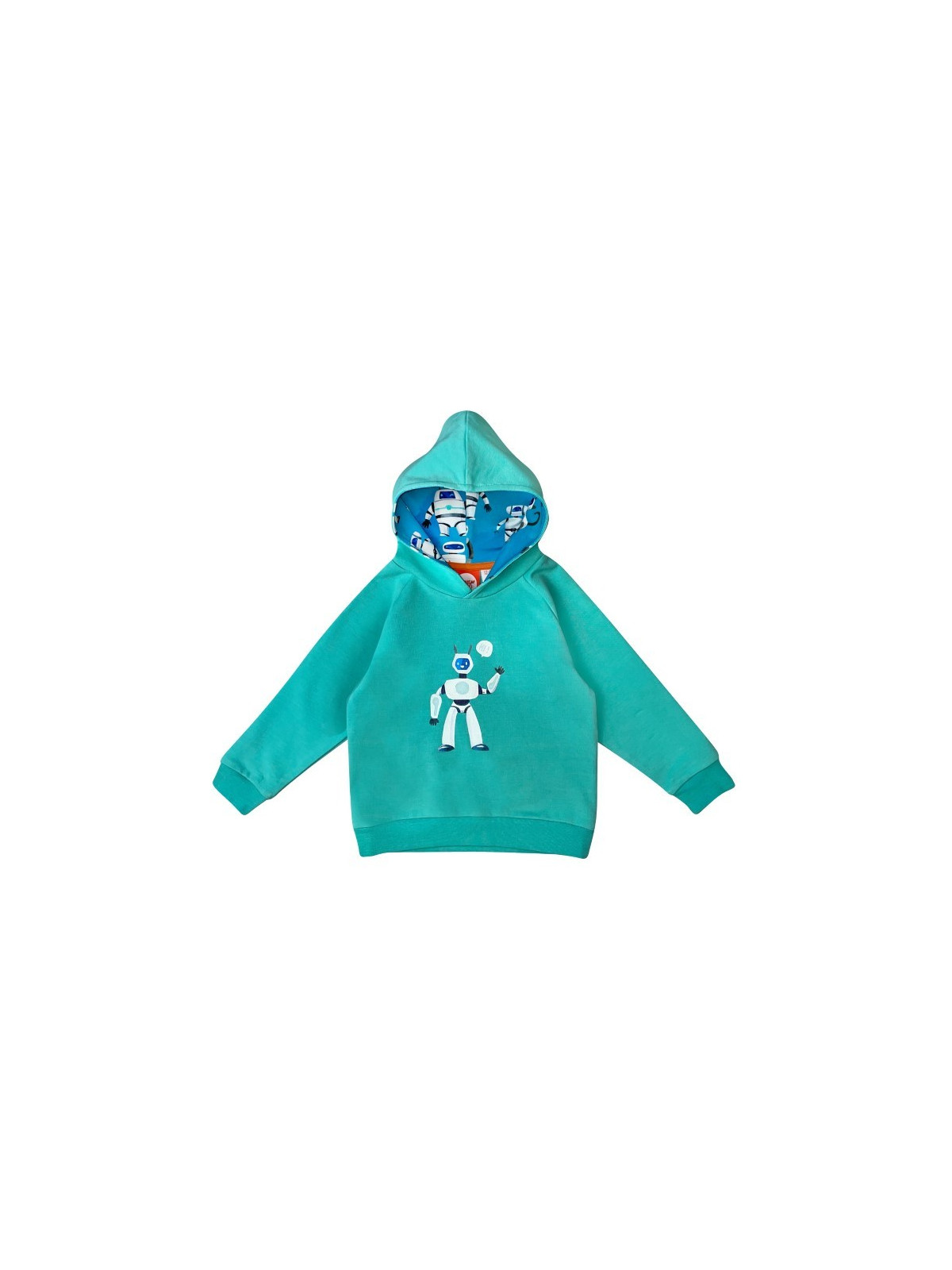 Curious Stories - Bio Kinder Sweatshirt mit Kapuze und Roboter-Druck