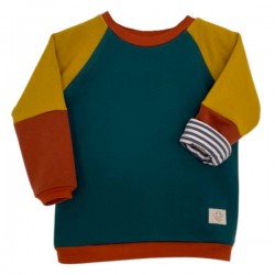 Oktopulli - Bio Kinder Sweatshirt zum Mitwachsen, Grün Orange Senf