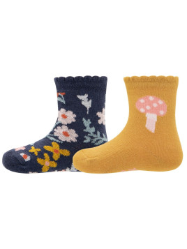 Ewers - Bio Baby Socken Doppelpack mit Blumen- und Pilz-Motiv, marine