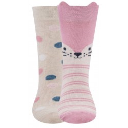 Ewers - Bio Kinder Socken Doppelpack mit Katzen-Motiv und Punkten