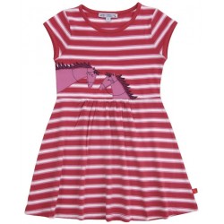 Enfant Terrible - Bio Kinder Jersey Kleid mit Pferde-Applikation und Streifen, rot-lila