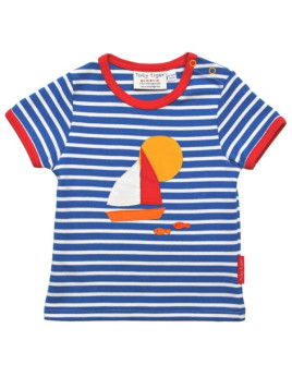 Toby tiger - Bio Kinder T-Shirt mit Segelboot-Applikation und Streifen