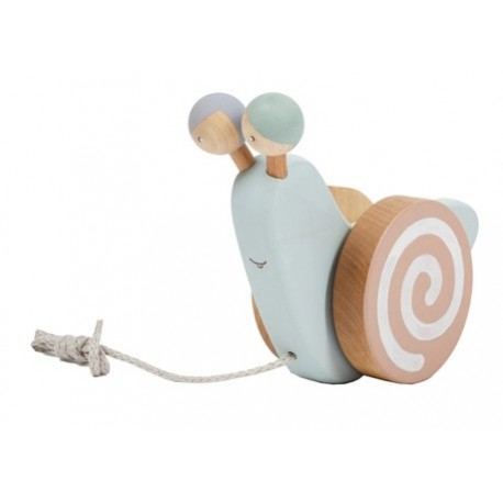Friendly Toys - Holzspielzeug Nachziehtier Schnecke,blau