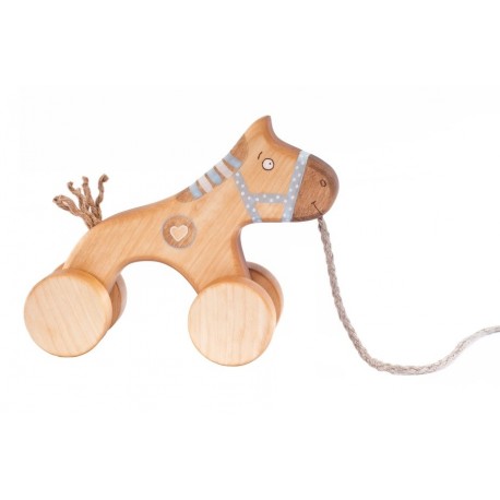 Friendly Toys - Holzspielzeug Nachziehtier Pferd, blau