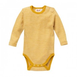 People Wear Organic - Bio Baby Body langarm mit Streifen, Wolle/Seide, senf