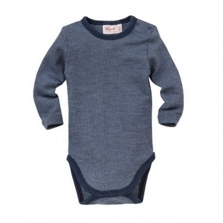 langarm Body - Wolle/Seide, People Wear dunkelblau Bio Kindermode Organic - Naturzwerge Streifen, Baby mit