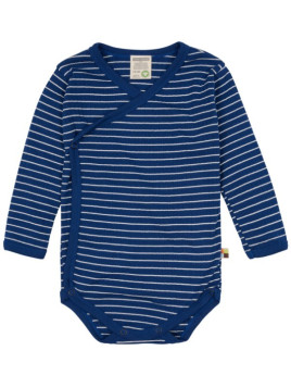 loud + proud - Bio Baby Wickelbody langarm Derby Rib mit Streifen, marine