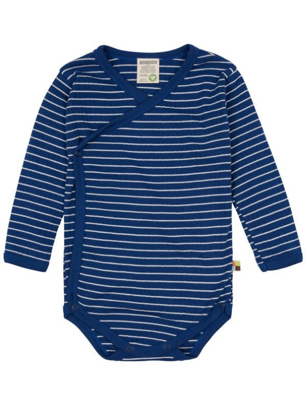 loud + proud - Bio Baby Wickelbody langarm Derby Rib mit Streifen, marine
