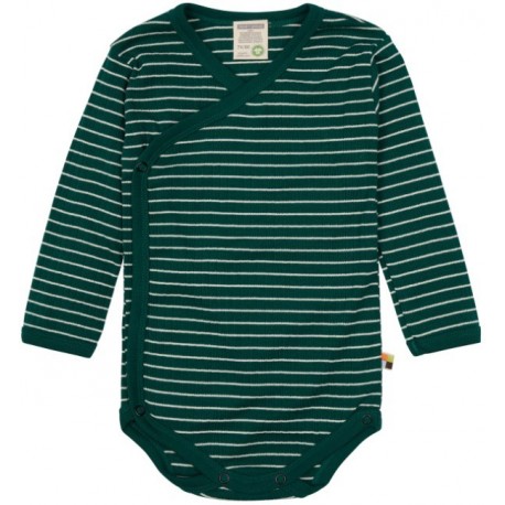 loud + proud - Bio Baby Wickelbody langarm Derby Rib mit Streifen, bottle