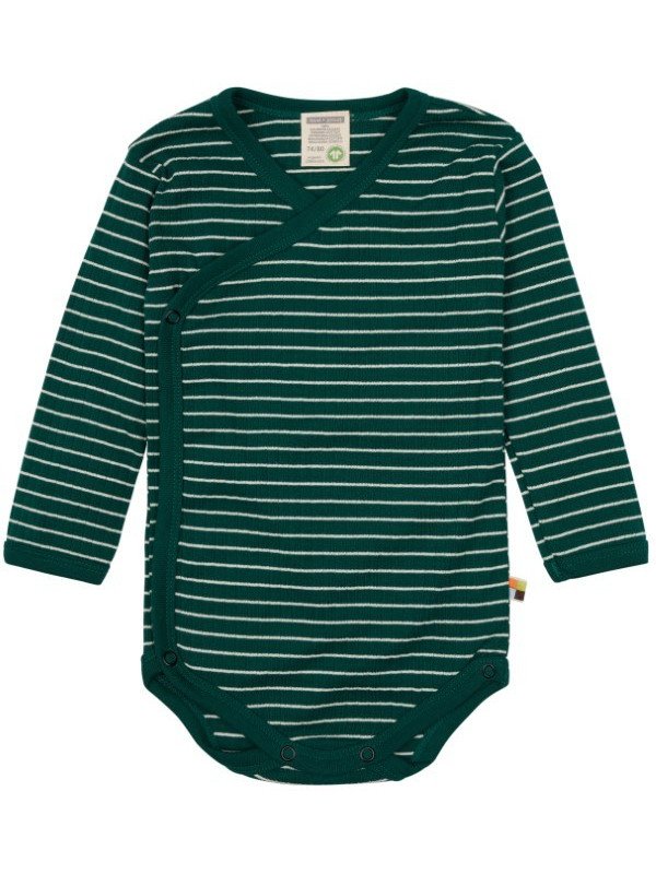 loud + proud - Bio Baby Wickelbody langarm Derby Rib mit Streifen, bottle