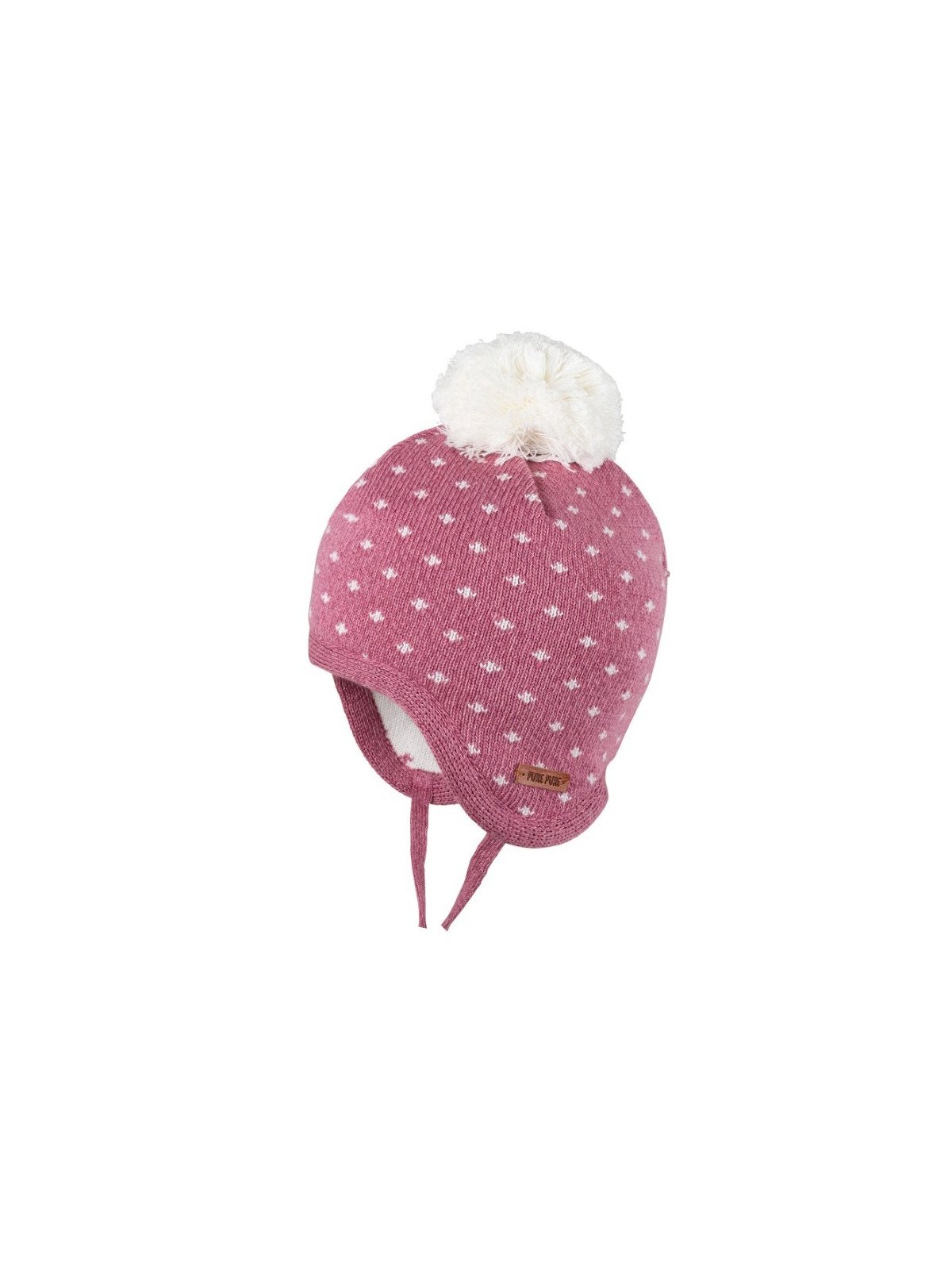 pure pure by BAUER - Bio Kinder Strick Mütze mit Punkten, Wolle/Seide/Baumwolle, dusty-pink