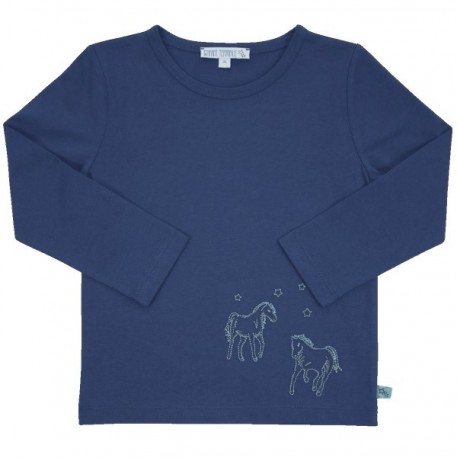 Enfant Terrible - Bio Kinder Langarmshirt mit Pferde-Stickerei, dunkelblau