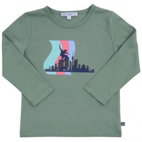 Enfant Terrible - Bio Kinder Langarmshirt mit mit Skyline- und Skater-Druck