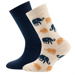 Ewers - Bio Kinder Socken Doppelpack mit Elefanten-Motiv und uni, marine