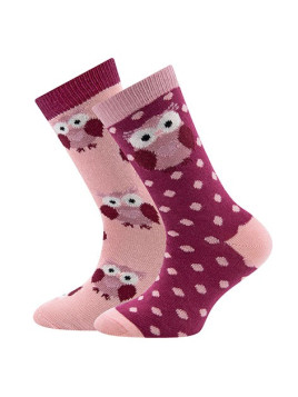 Ewers - Bio Kinder Socken Doppelpack mit Eulen-Motiven, rosa