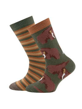 Ewers - Bio Kinder Socken Doppelpack mit Mammut-Motiv und Streifen