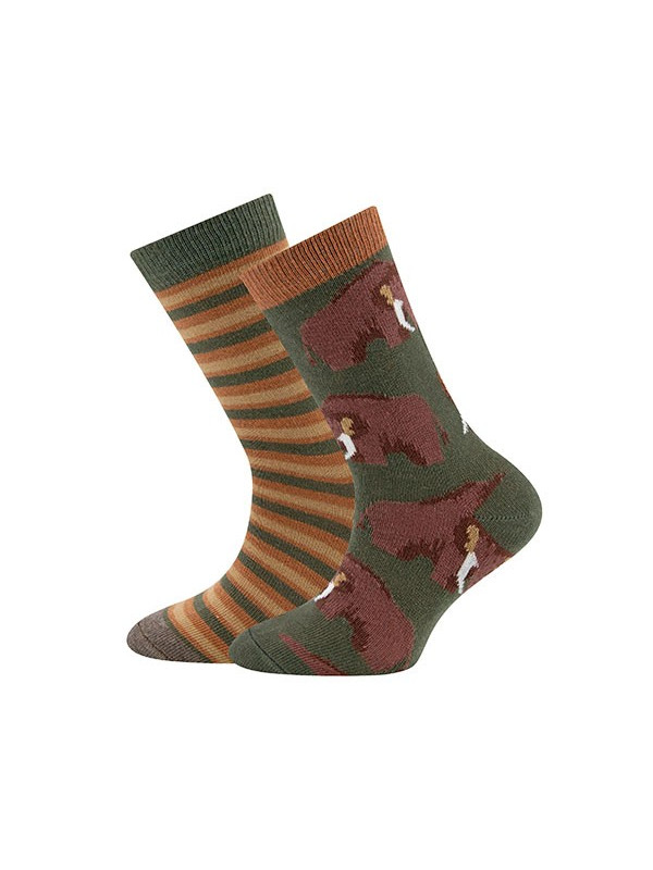 Ewers - Bio Kinder Socken Doppelpack mit Mammut-Motiv und Streifen