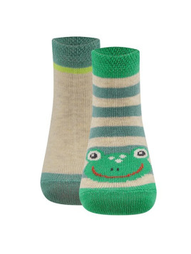 Ewers - Bio Kinder Socken Doppelpack mit Frosch-Motiv und uni