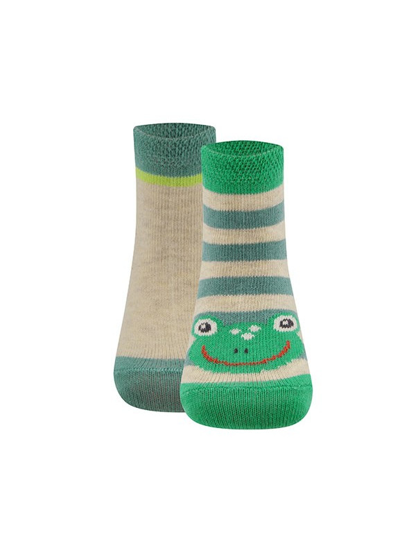 Ewers - Bio Kinder Socken Doppelpack mit Frosch-Motiv und uni