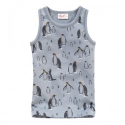 People Wear Organic - Bio Kinder Unterhemd mit Pinguin-Allover, blau