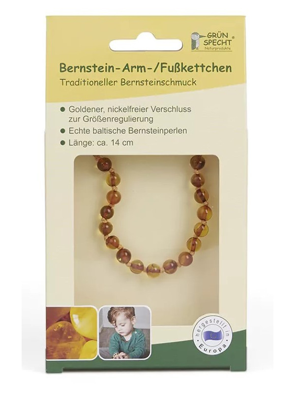 Grünspecht Naturprodukte - Baby Bernstein-Arm-/Fußkettchen, cognac